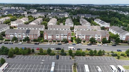 An aerial view of townhomes in South Riding, VA